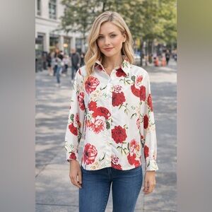 SHEIN Floral Blouse with Red and Pink Accents M